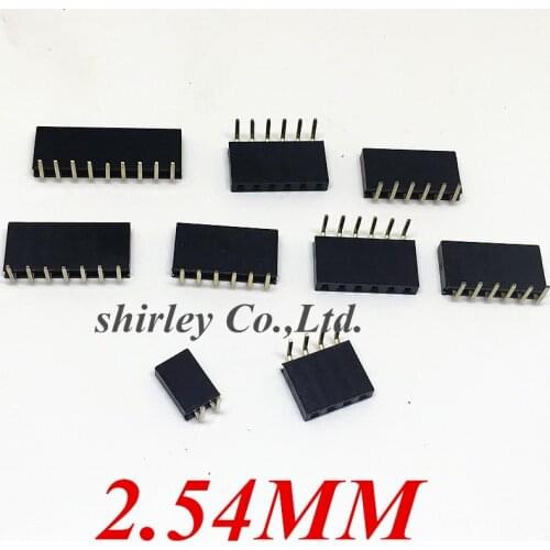 Free shipping 2.54mm 1*2P/3P/4P/5P/6P/7P/8P/9P/10P/40P female header single row curved needle Pitch PCB Pin Header Connector