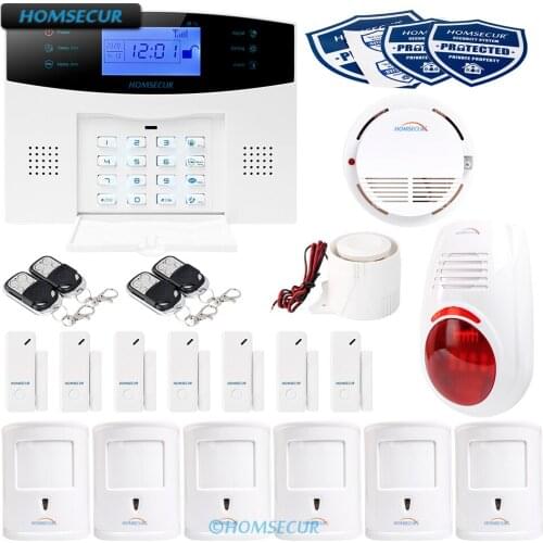 HOMSECUR APP Controlled Wireless&Wired GSM-2G Burglar Alarm System+Smoke Sensor