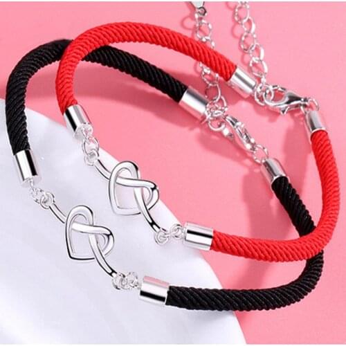 Lucky Love Heart Shape Charm Bracelet Red Black Rope Thread String Bracelets For Couples Men Women Gifts
