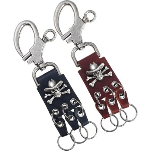 Punk Gothic Rock Skull Car Key Chain Metal Skeleton Charm Leather Keyring Hippie Hiphop Keychains Women Fashion Men Jewelry Gift