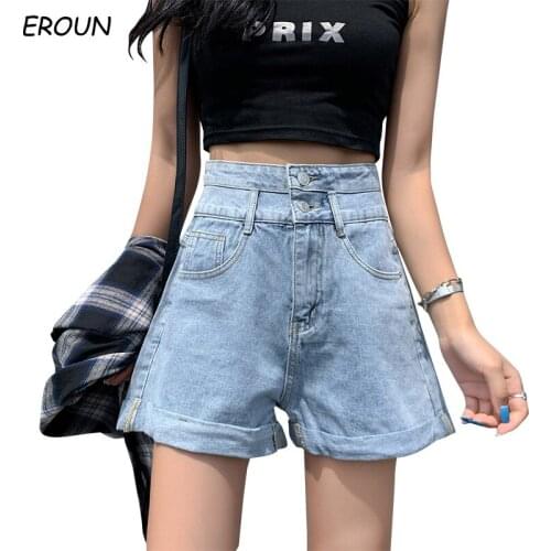 Jeans For womens Shorts Casual Loose Ladies Fashion Roll Up Hem 2020 Summer Ins New High Waist Flanging Wide Leg Denim Shorts