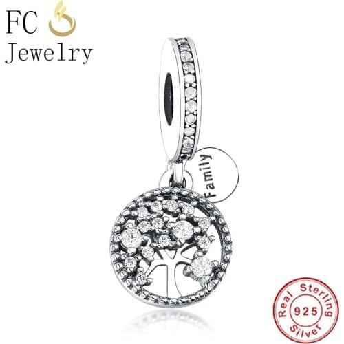 FC Jewelry Fit Original Brand Charms Bracelet 925 Silver Family Tree of life Clear CZ Crystal Stone Beads For Making Berloque