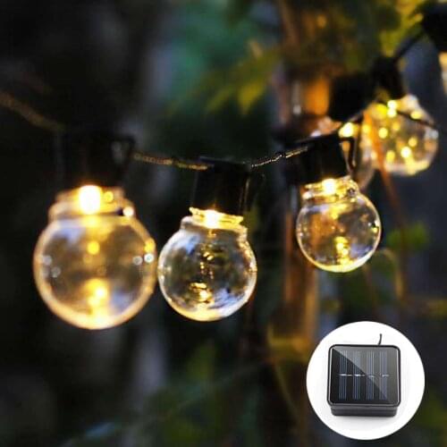 Solar Fairy String Light G40 LED Globe Party Garland String Light 30 Clear Vintage Bulbs Decor For Outdoor Terrace Courtyard