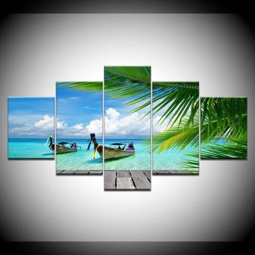 Canvas Paintings Wall Art Prints Poster 5 Piece Cloud Mountain Boat Lake Trees Natural Landscape Pictures Living Room Home Decor