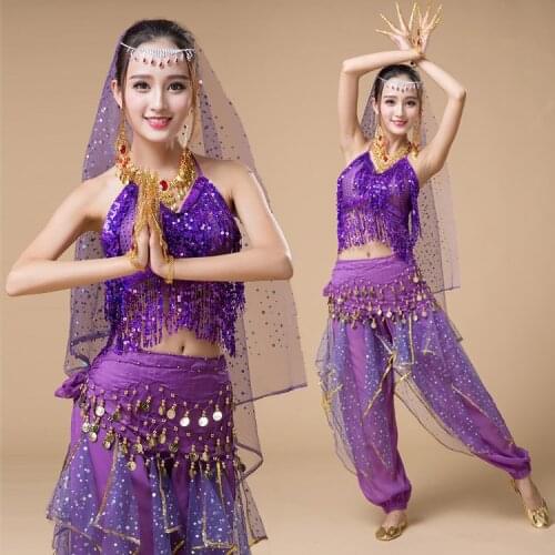 4pcs Set Stage Performance Belly Dance Costume Bollywood Gypsy Costumes Women Belly Dance India Egypt Dancing Dress Dnacewear