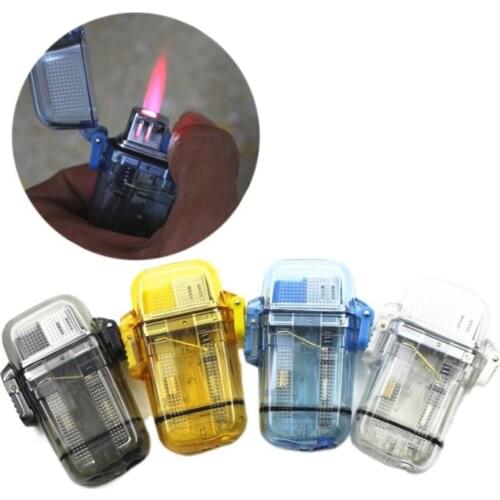 Creative waterproof transparent plastic Butane inflatable cigarette lighter jet Turbo torch flame outdoors Camping tool（no gas