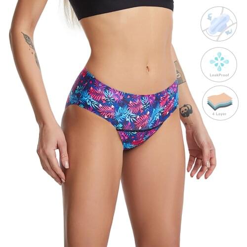 Menstrual Leakproof Bikini Bottom Printing Mid Waisted Swim Bottoms Teens Swimsuit Women Biquini Panties Shorts Sexy Swimwear