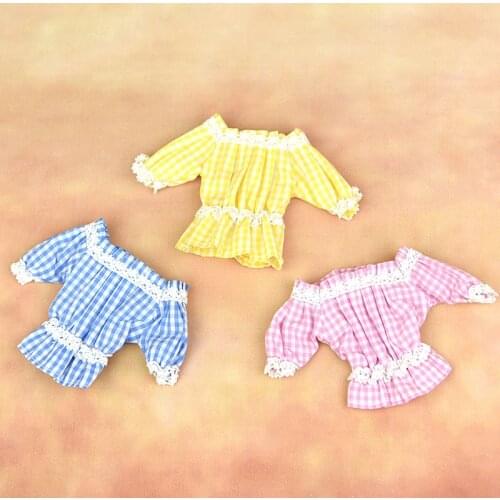 Fashion Off-shoulder Plaid Lace Clothes For Barbie Doll Flounced Top Shirt Outfits For XinYi Momoko 1/6 BJD Dolls Accessory