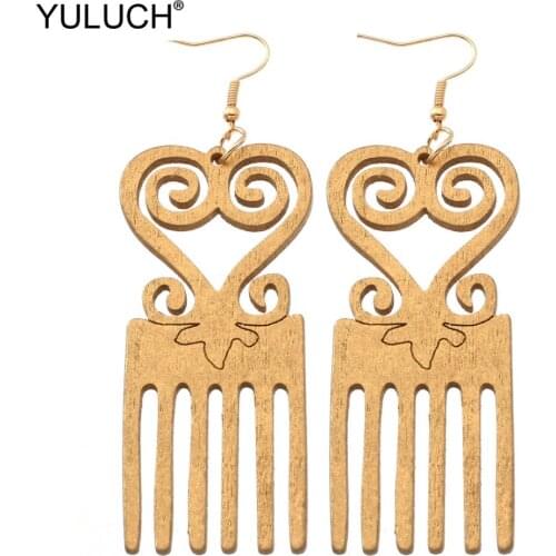 YULUCH Fashion African Gold Comb Wood Chip Dangle Chandelier Earings Ethnic Hanging Earrings For Women Girl Jewelry Accessories