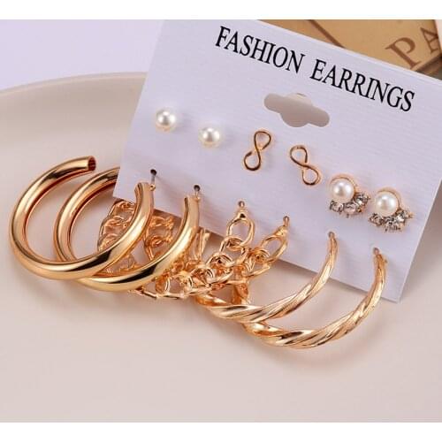 Fashion Hoop Earrings Set for Women Geometric Statement Vintage Punk Gold Metal Circle Stud Earrings Brincos Jewelry Wholesale