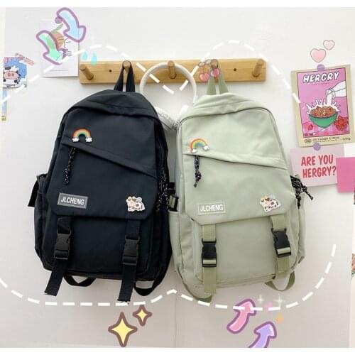 Fashion Womens Backpack Solid Color Cute School Bags For Girls Nylon Waterproof Large Capacity Travel School Backpack