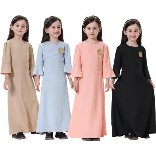 Muslim Fashion Girls Dresses Ramadan Embroidery Hijab Long Robe KaftanJilbab Abaya Dubai Turkey Clothes Islam Child Prayer Dress