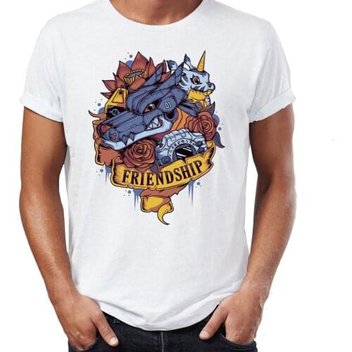 Mens T Shirt Digimon Friendship Gabumon Garurumon Awesome Artwork Drawing Printed Tee