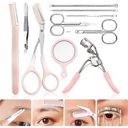 10-in-1 Eyebrow Shaping Set Scissors Eyelash Curler Eyebrow Razor Eyebrow Comb Scissors Set WH998