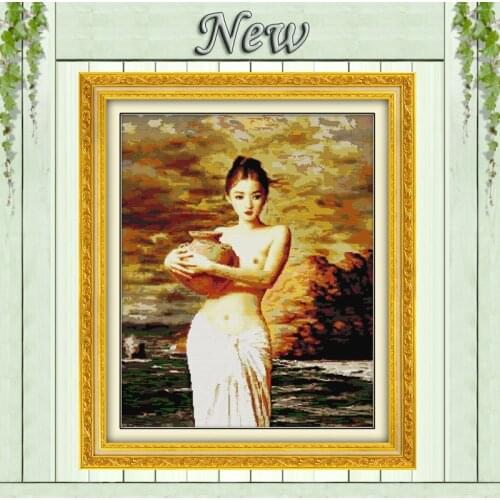 Girl holding pottery painting Pattern print on canvas DMC 11CT 14CT Cross Stitch kits needlework Sets embroidery beautiful fairy