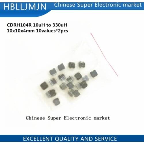 SMD Inductor Kit CDRH104R 10uH to 330uH 10x10x4mm 10values*2pcs=20pcs SMD Power Inductor Assorted Sample Kit