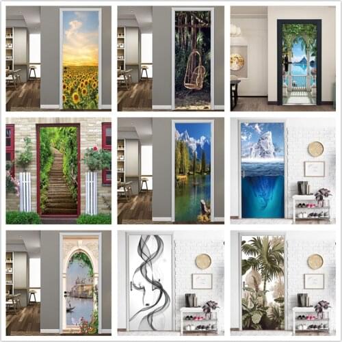 Natural Scenery Stickers on the Doors DIY Peel and Stick Wallpaper Vinyl Wood Door Wardrobe Renovation Decals Poster deurposter