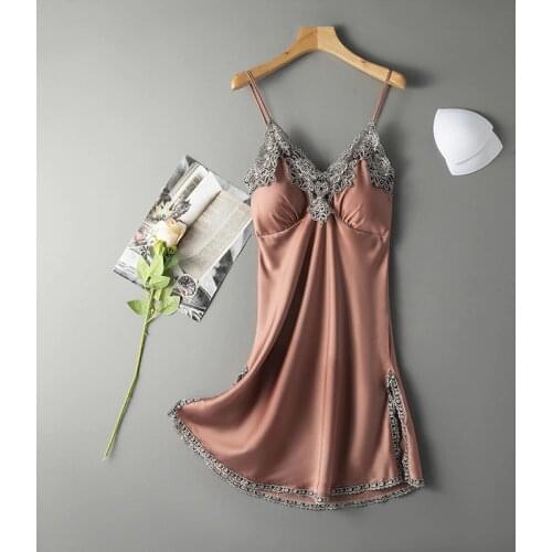 LUCKY ZONE Sexy Silk Women Sleepwear V-neck Nightdress Satin Nightgown Sleeveless Lingerie Night Dress Summer Home Dress HHB