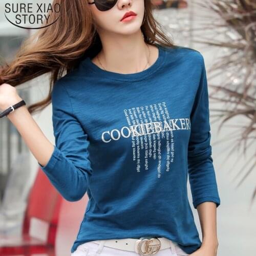 2021 New Loose Women Shirts Autumn Cotton T-Shirt Women Backing Shirt Print Slim Long Sleeve Shirt Women Plus Size 6598 50