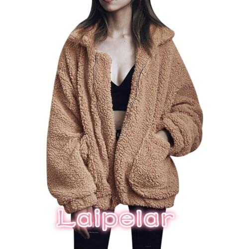 Plus Size S-3XL Women Fashion Fluffy Shaggy Faux Fur Warm Winter Coat Cardigan Bomber Jacket Lady Coats Zipper Outwear Jackets