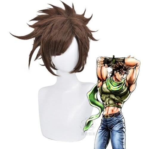 Jojos Bizarre Adventure Joseph Joestar Cosplay Wig Short Brown Synthetic Hair Wig for Men Women Halloween Party Carnival Wig