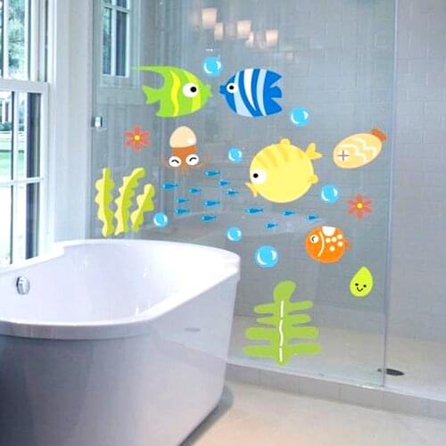 Bubbles Fish Wall Decals Kid Baby Room Bathroom Wall Sticker Nursery Cartoon Ocean Animal Waterproof PVC Home DIY Decoration