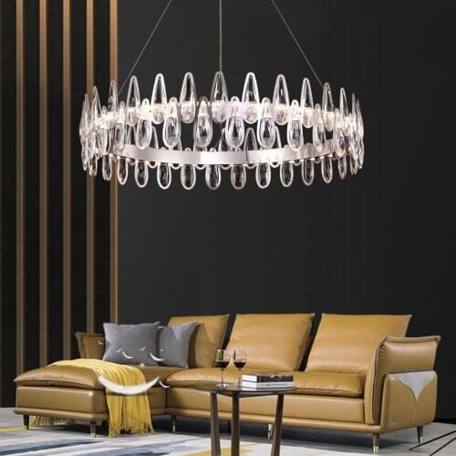 Postmodern luxury LED chandelier lighting K9 crystal dining room round hanging lamp Nordic minimalist bedroom home chandelier