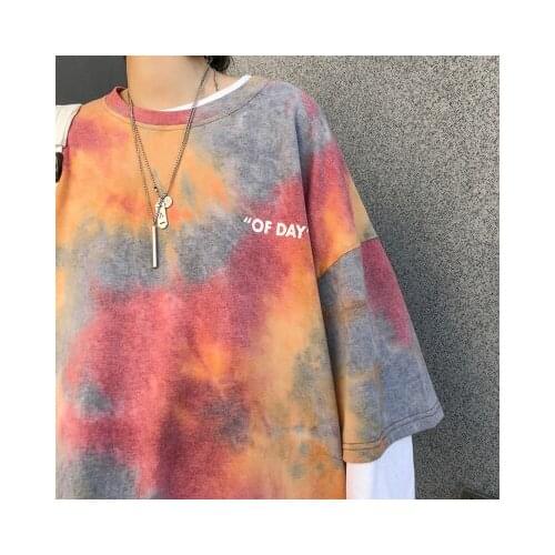 Tie Dye Womens T Shirt Summer Short Sleeve Female T-shirts Casual Tee Tops O-neck Loose Ladies Girls Tshirt Harajuku Women Tops