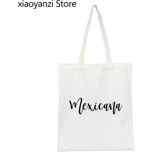 Mexicana latina Print Women Shoulder Canvas Bag Casual Funny Eco Reusable Shopping Bags For Lady Handbag Black Ladies SL-681