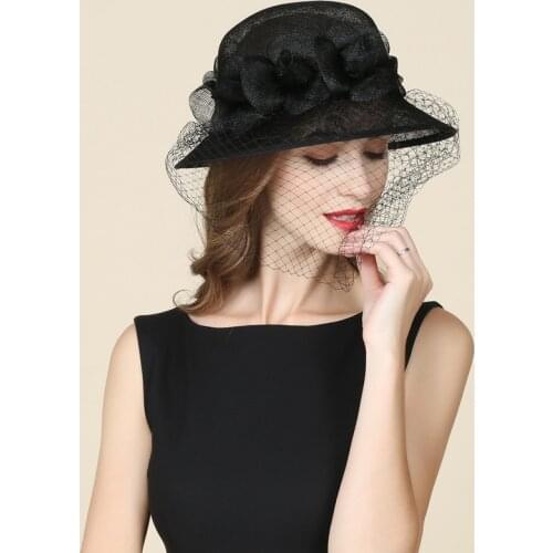 Womens Fedoras Hat Summers Net Yarn Linen Hats Outside Dome Party Cap England Retro Short Brim Dome Fishing Mans Hat B-8711