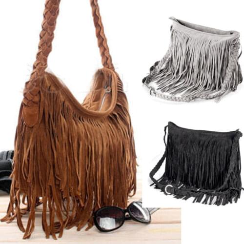 Hot Women Shoulder bag Solid Tassels Trending Cross Body Bag Tassel Suede Faux fur Fringe Messenger Shoulder Handbag
