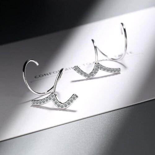 KOFSAC New Fashion Micro Inlay Zircon Geometry Wave Earrings For Women Jewelry 925 Sterling Silver Earring Lady Anniversary Gift