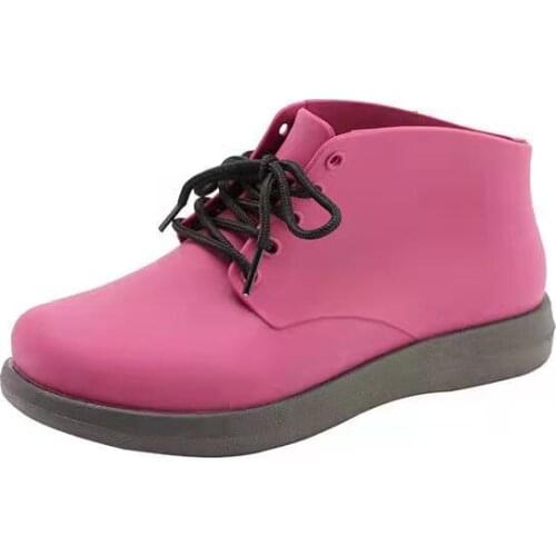 Womens Rain Boots Short Tube Korean Lace Up Flat Rain Shoes Cute Adult Womens Rainshoes Waterproof Non-Slip Rubber WadingShoes