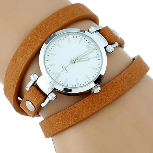 Gnova Platinum New Watch Women Large Strap Pu Leather Wrap Wristwatch Fashion Girl Vintage Large Band Rhinestone Geneva School