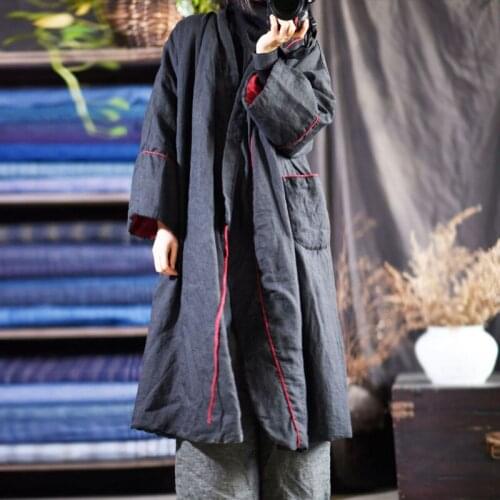 Johnature Women Vintage Cotton Linen Parkas V-Neck Bandage Winter Coats Warm 2020 New Loose High Quality Female Parkas Coats