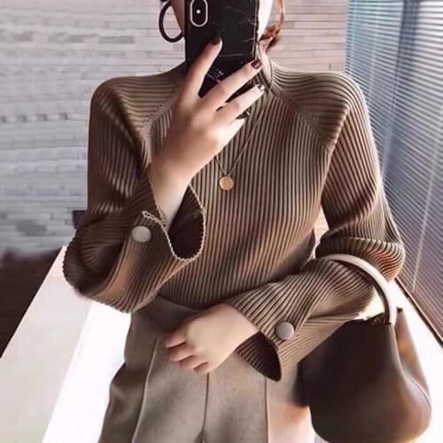 Ladies Sweater Half High Collar Soft Elastic Knitted Pullover Women Korean Version Loose Solid Color Autumn Womens Clothing