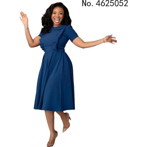 2021 Summer Womens Fashion Temperament Tongle High Waist Doll Collar Short Sleeve African Dress D083Y