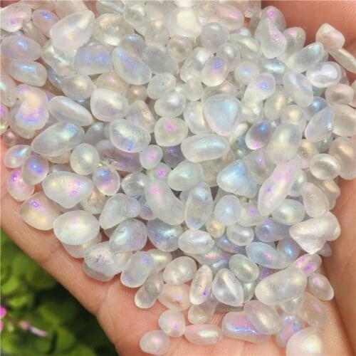 100g Rainbow Titanium Aura White Quartz Crystal Stone Moonstone Gravels Decoration Healing Stones and Minerals