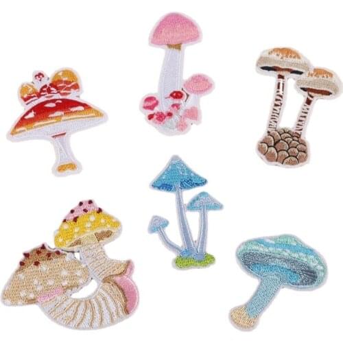 50pcs/lot Embroidery Patches Mushroom Clothing Decoration Accessories Shirt Biker HandBag Diy Iron Heat Transfer Applique