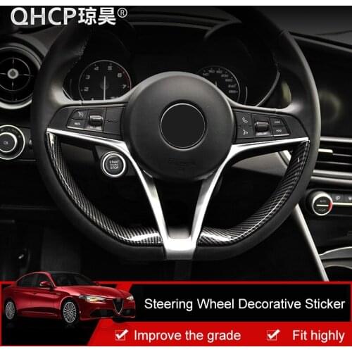 QHCP Car Steering Wheel Frame Trim Decoration Sticker Cover Carbon Fiber Style 2Pcs Fits For Alfa Romeo Giulia Stelvio Accessory