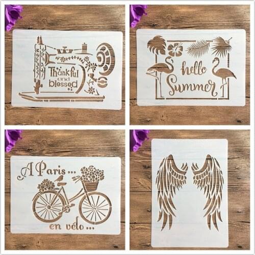 4pcs/set A4 Bicycle Sewing machine Mandala Stencils Painting Coloring Embossing Scrapbook Album Decorative Template cake stencil