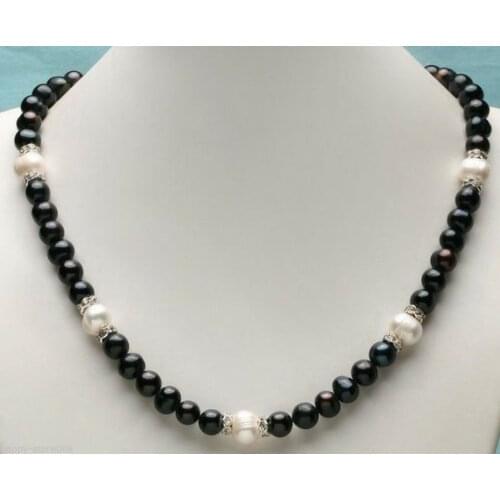 8-9mm Natural South Sea Black & White Akoya Pearl Necklace 18" AA
