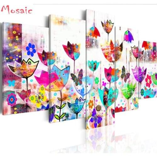 Diy diamond embroidery 5Pcs Color Children Painting Flower Butterfly Home Decoration Diamond Painting square Mosaic Decoration