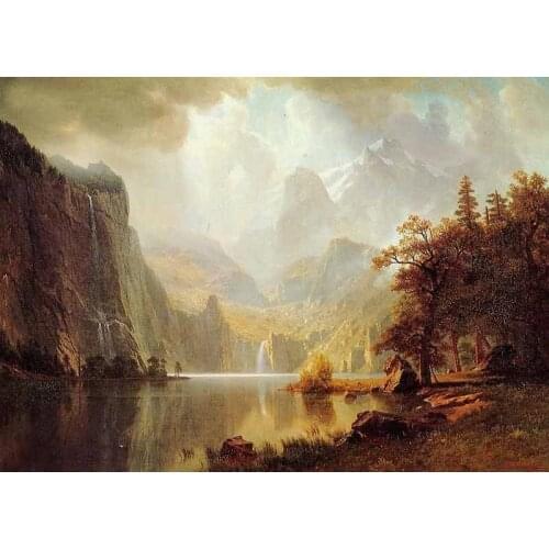 Huge Oil painting In the Mountains sunrise landscape Albert Bierstadt canvas