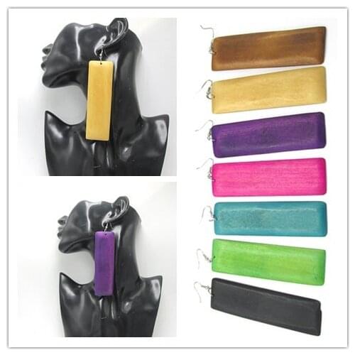 5pair/lot Big Size 4 inch Sqaure Shape Wood Earrings can mixed colors