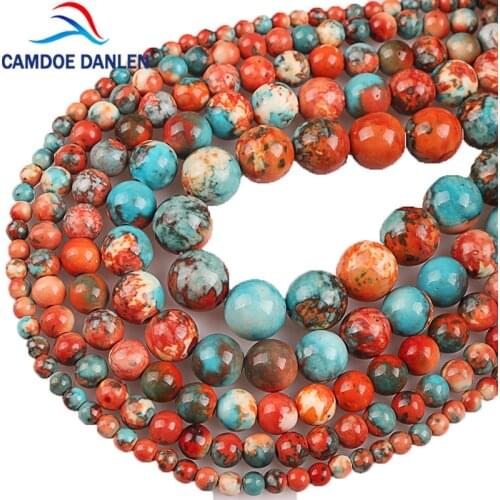 Natural Clay Red Blue Mix Color Ceramic Stone Round Beads 4 6 8 10 12mm Diy Handmade Beads Jewelry Bracelet Making Wholesale