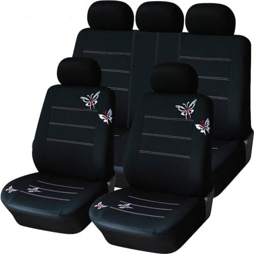 Butterfly Embroidery Car Seat Cover (Full Set) Universal Fit Most Car Cases Interior Accessories Black Seat Covers