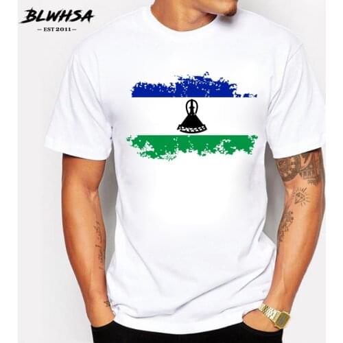 BLWHSA Lesotho National Flag Printed Men T Shirt Fashion Cotton Short Sleeve Men T-shirts Summer Design Nostalgic Style Tees