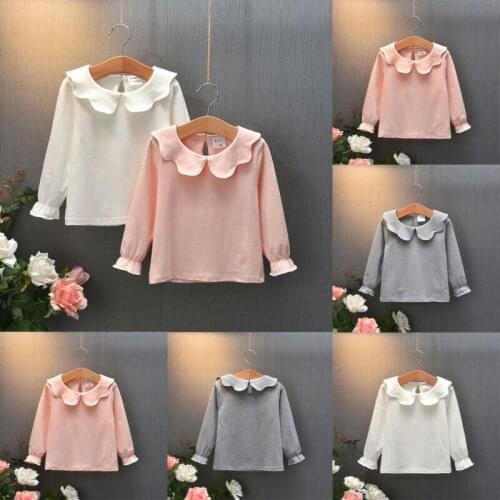 Toddler Kids Baby Girls Solid Tops Long Sleeve T Shirt Ruffle Tee Winter Warm Clothes 1-6Years