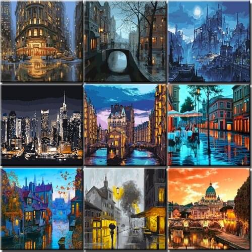 City Painting By Numbers Colour HandPainted Diy Night View On Canvas Picture By Number Set Adults Kit Decoration Gift Wall Art